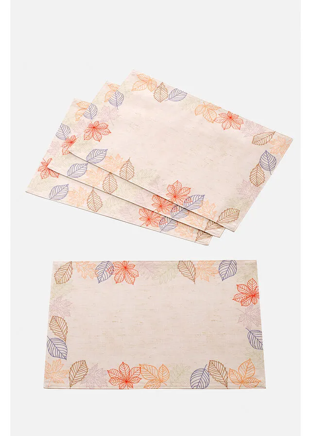 MANTELES INDIVIDUALES CON ESTAMPADO DE HOJAS (4 UNIDADES) BLANCOMULTICOLOR